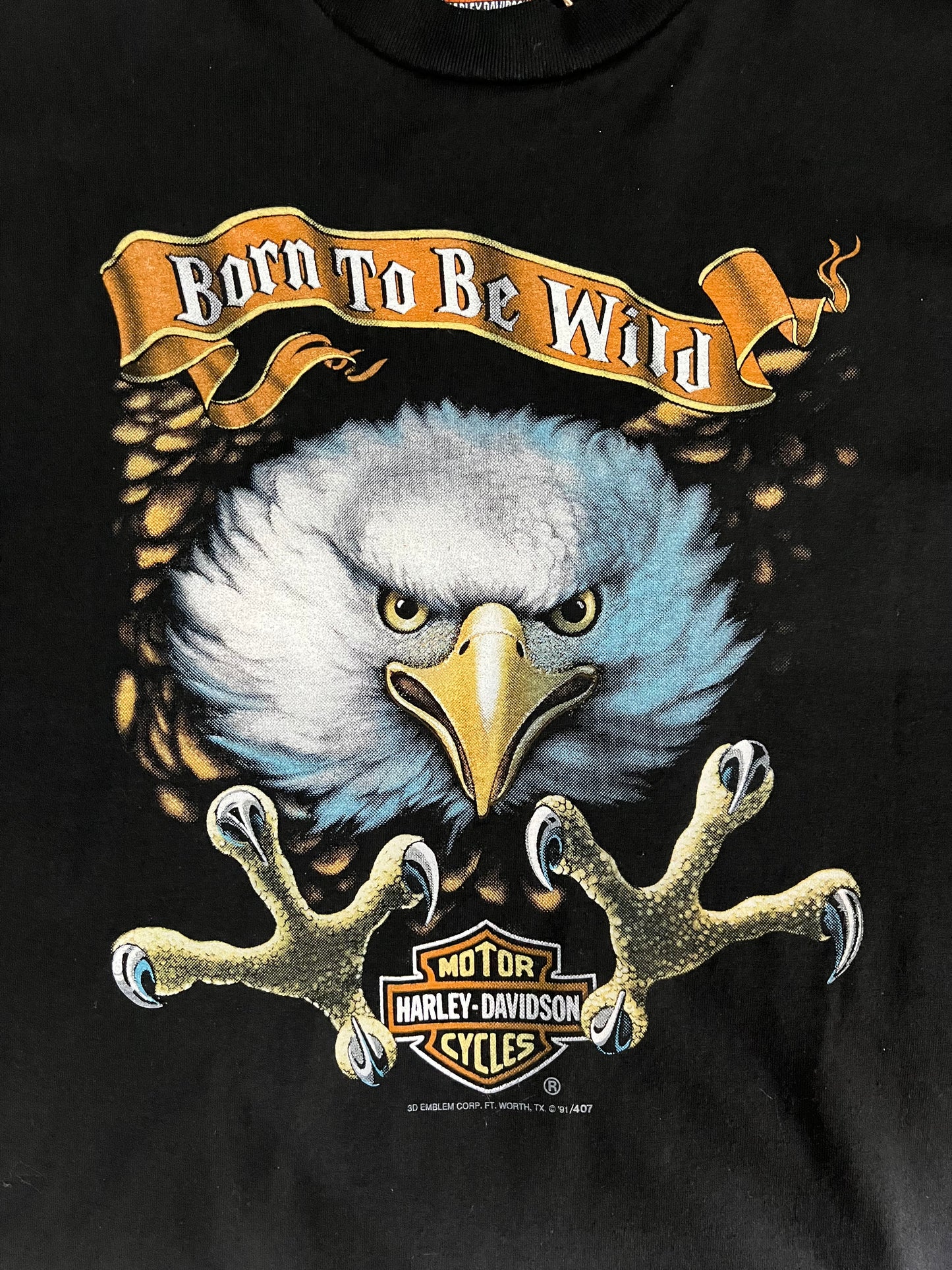 Harley Davidson Eagle 3D Emblem 1991 Vintage T-Shirt